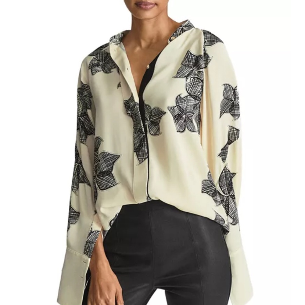 REISS Harris Rose Print Blouse - US 10 has minor ink marks